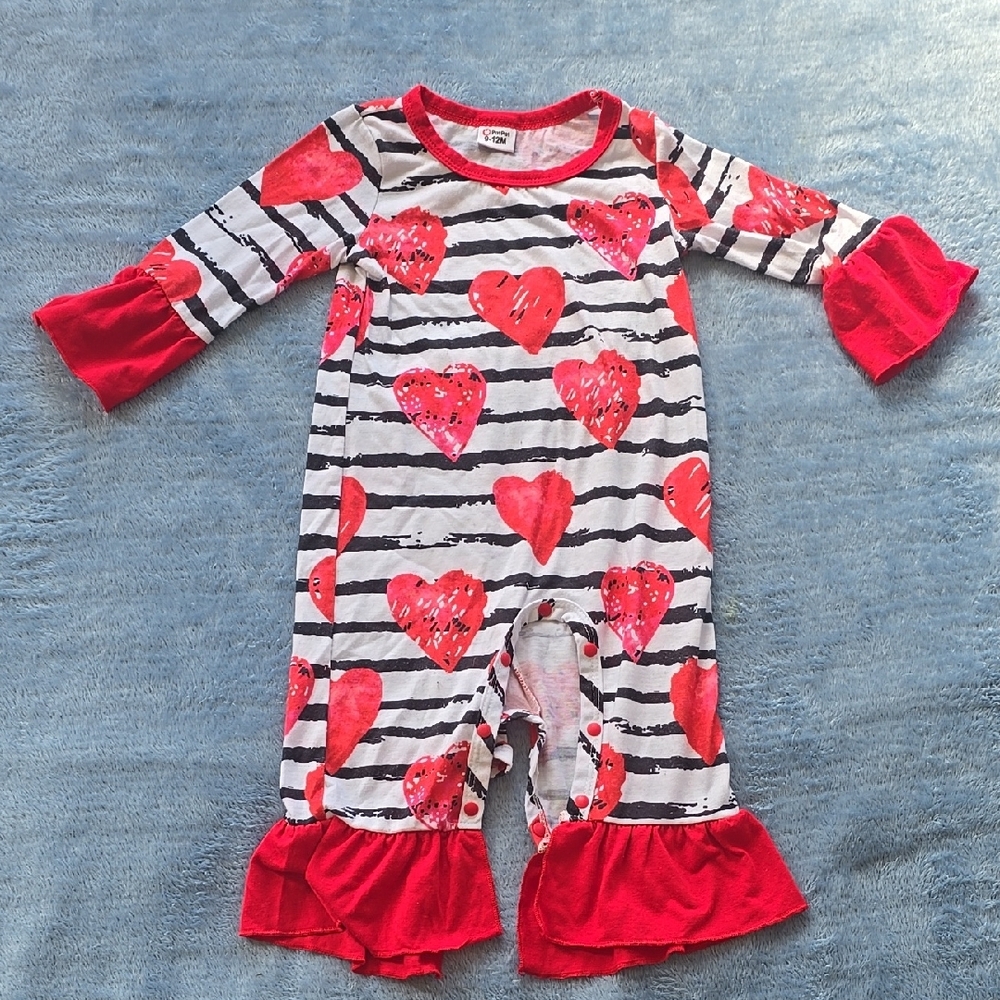 Red Heart Striped Baby Romper